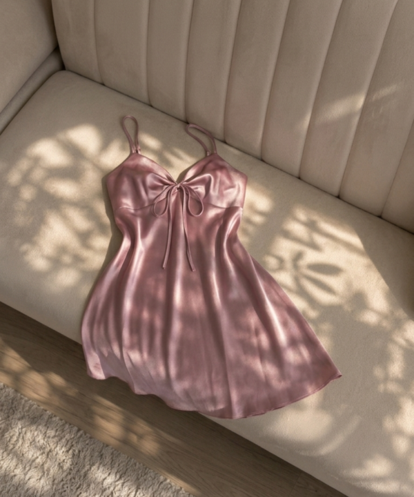 Bata de satín rosa palo